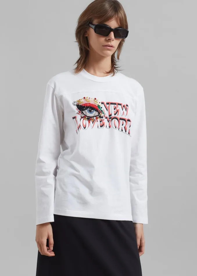 The Frankie Shop 31 Phillip Lim Eye Love NY Embroidered Long Sleeve Relaxed Tee 8211 White Shop Clothing