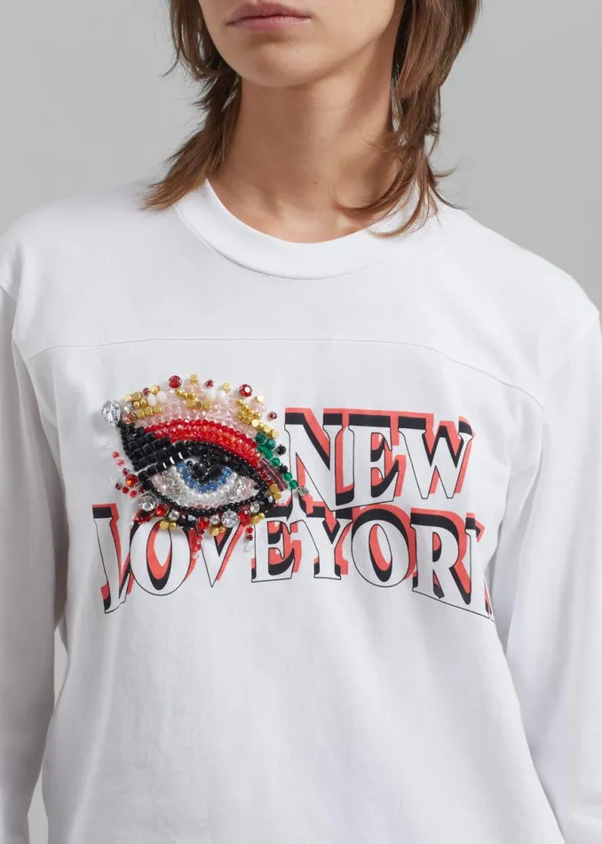 The Frankie Shop 31 Phillip Lim Eye Love NY Embroidered Long Sleeve Relaxed Tee 8211 White Shop Clothing