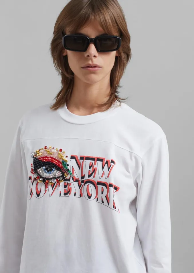 The Frankie Shop 31 Phillip Lim Eye Love NY Embroidered Long Sleeve Relaxed Tee 8211 White Shop Clothing