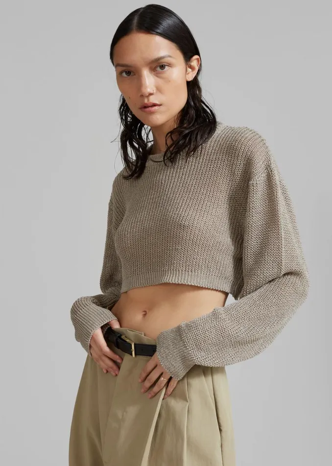 The Frankie Shop Abi Cropped Knit Top 8211 Khaki Shop Knitwear