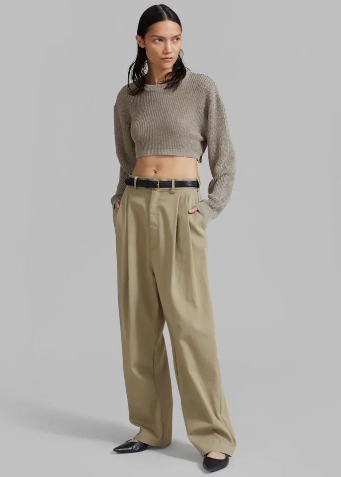 The Frankie Shop Abi Cropped Knit Top 8211 Khaki Shop Knitwear