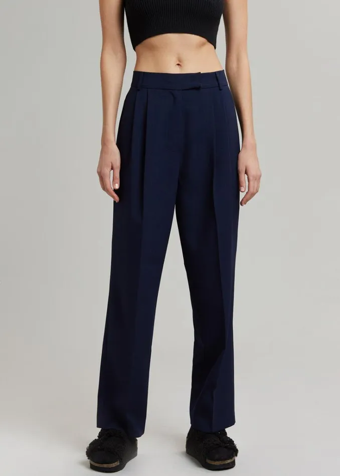 The Frankie Shop Bea Pleated Suit Pants 8211 Midnight Blue Shop Bottoms