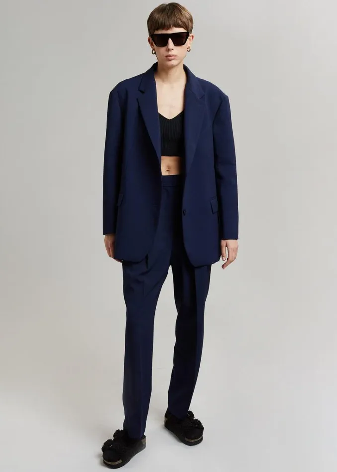 The Frankie Shop Bea Pleated Suit Pants 8211 Midnight Blue Shop Bottoms
