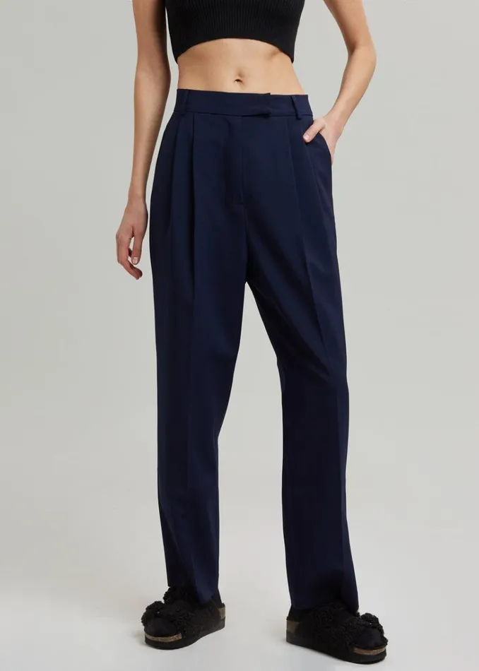 The Frankie Shop Bea Pleated Suit Pants 8211 Midnight Blue Shop Bottoms
