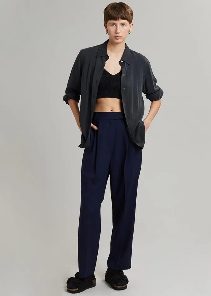 The Frankie Shop Bea Pleated Suit Pants 8211 Midnight Blue Shop Bottoms
