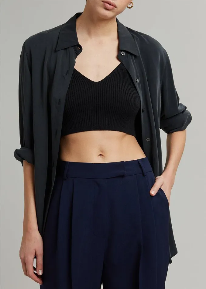 The Frankie Shop Bea Pleated Suit Pants 8211 Midnight Blue Shop Bottoms