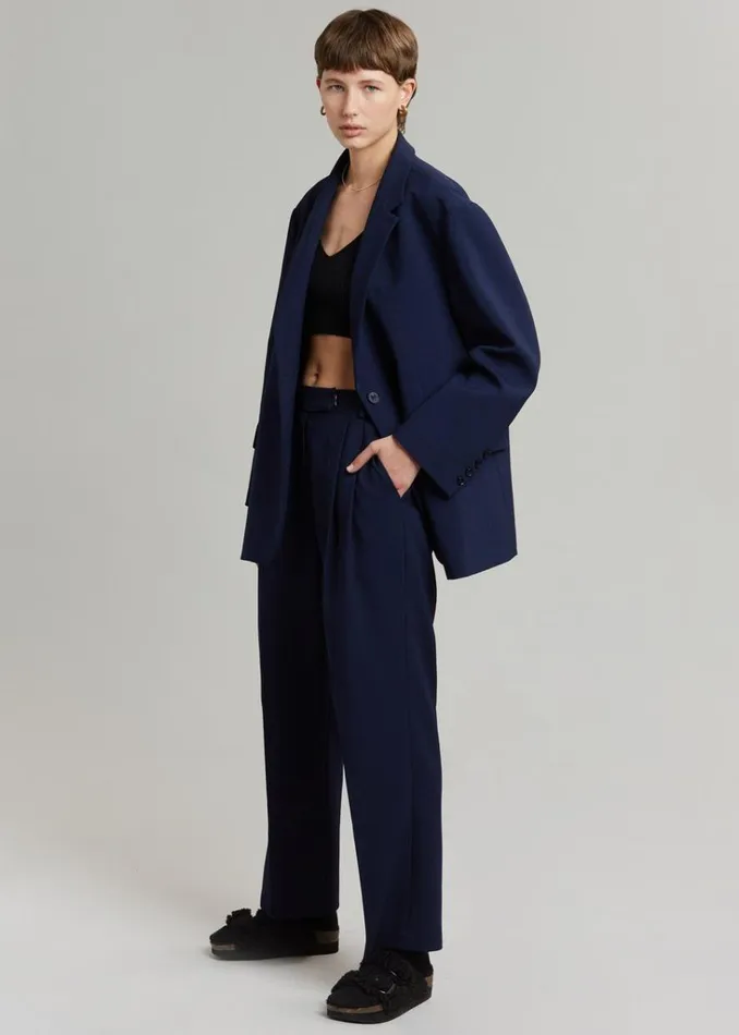 The Frankie Shop Bea Pleated Suit Pants 8211 Midnight Blue Shop Bottoms