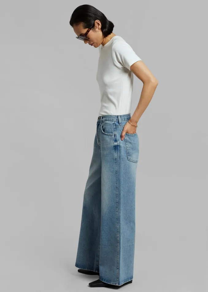 The Frankie Shop Boli Wide Pants 8211 Blue Denim Shop Denim