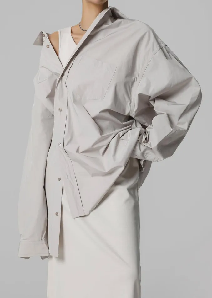 The Frankie Shop Carly Wide Shirt 8211 Taupe Shop Tops