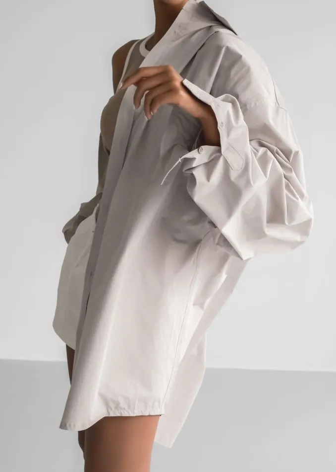 The Frankie Shop Carly Wide Shirt 8211 Taupe Shop Tops