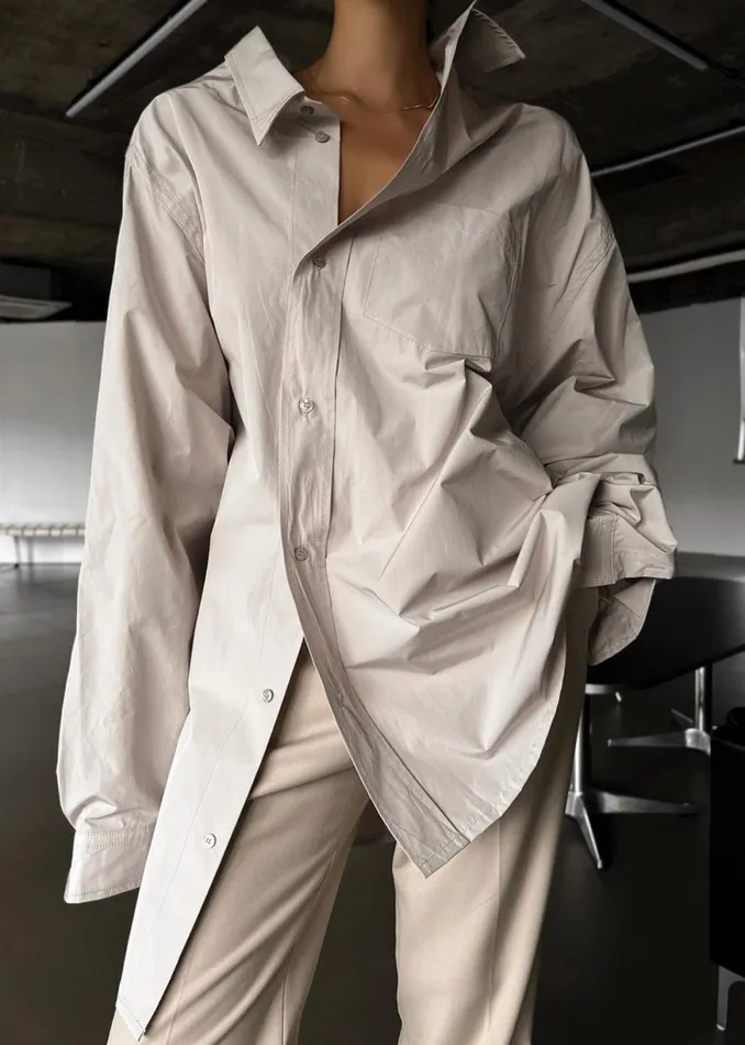 The Frankie Shop Carly Wide Shirt 8211 Taupe Shop Tops