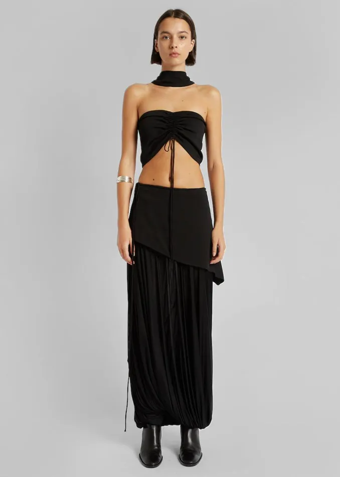 The Frankie Shop Christopher Esber Reversed Halter Ruched Crop Top 8211 Black Shop Tops