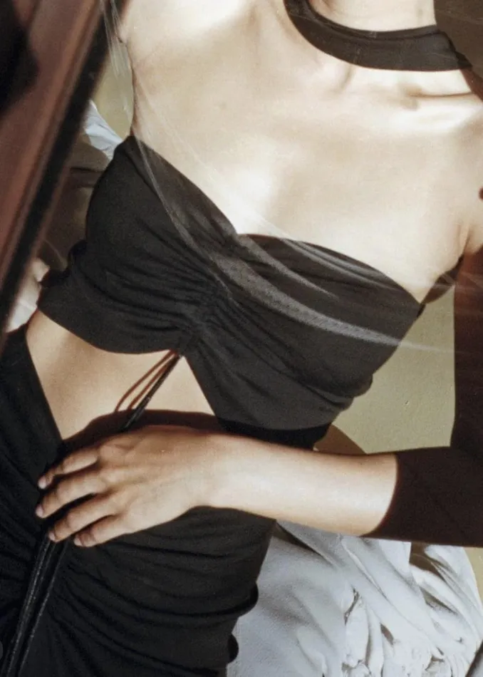 The Frankie Shop Christopher Esber Reversed Halter Ruched Crop Top 8211 Black Shop Tops