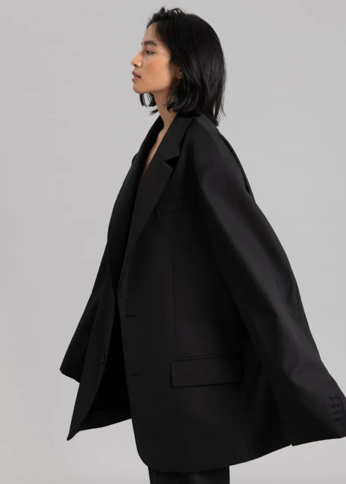 The Frankie Shop Dee Maxi Oversized Blazer 8211 Black Shop Outerwear