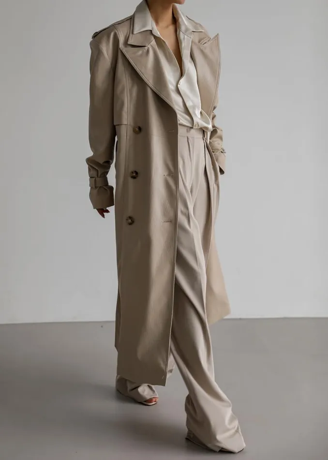 The Frankie Shop Diana Faux Leather Trench Coat 8211 Beige Shop Outerwear