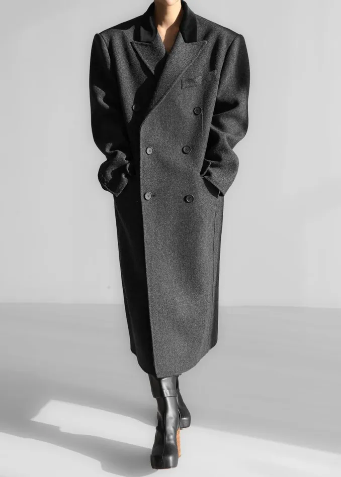 The Frankie Shop Dolly Contrast Collar Coat 8211 Dark Grey Melange Shop Outerwear