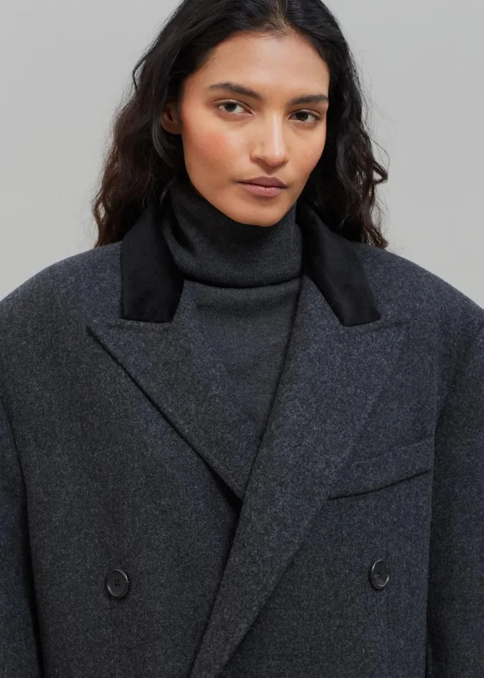 The Frankie Shop Dolly Contrast Collar Coat 8211 Dark Grey Melange Shop Outerwear