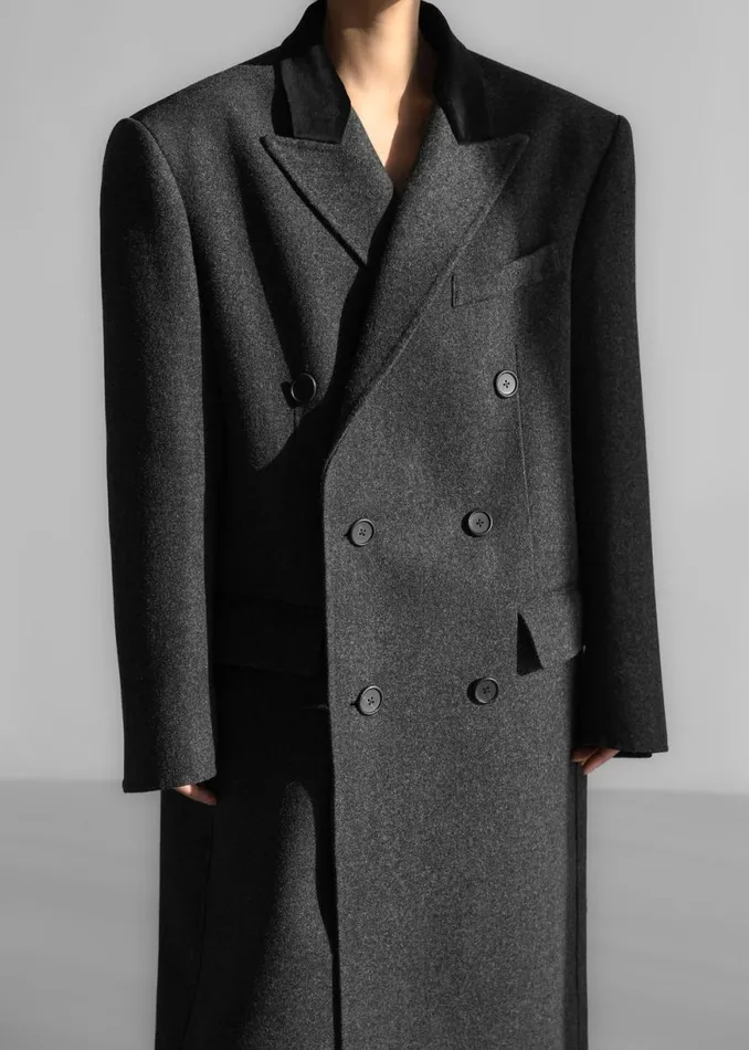 The Frankie Shop Dolly Contrast Collar Coat 8211 Dark Grey Melange Shop Outerwear