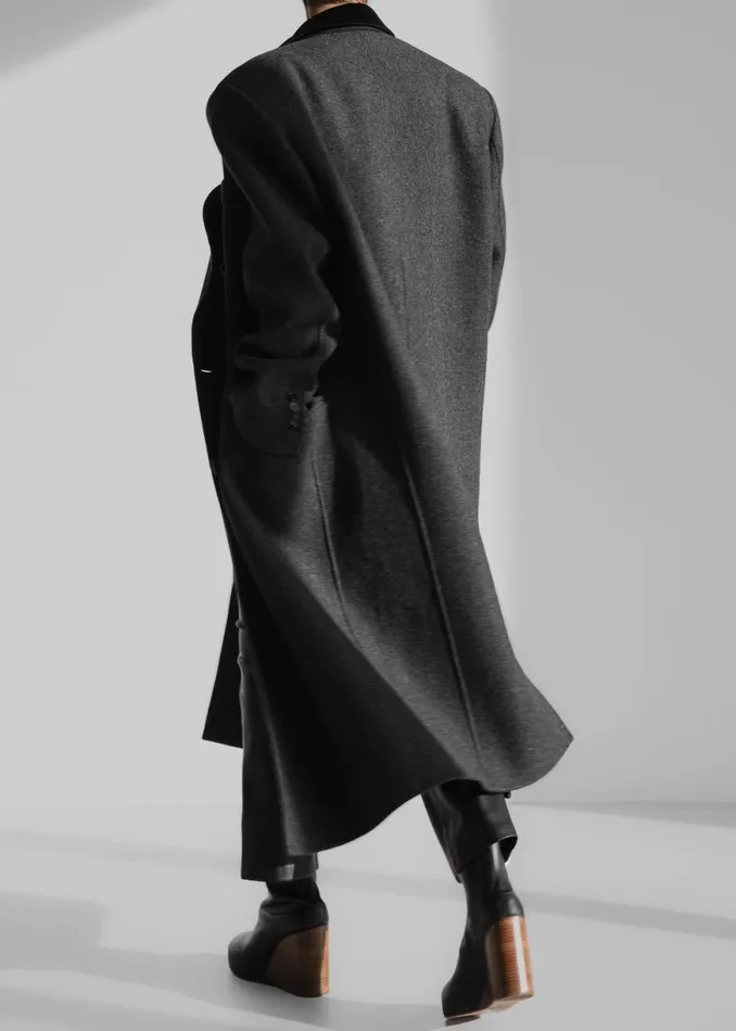The Frankie Shop Dolly Contrast Collar Coat 8211 Dark Grey Melange Shop Outerwear