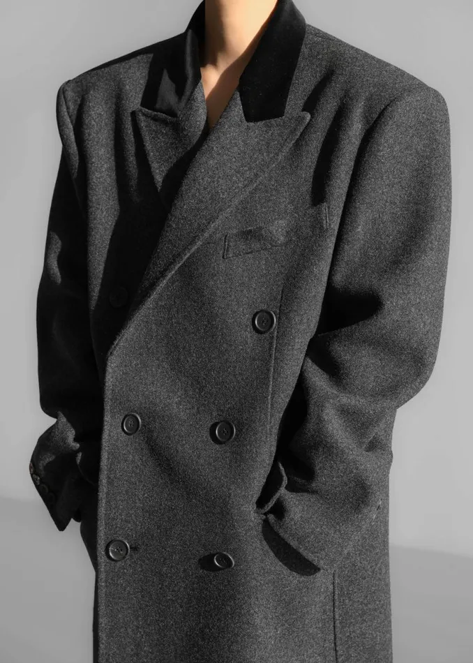 The Frankie Shop Dolly Contrast Collar Coat 8211 Dark Grey Melange Shop Outerwear