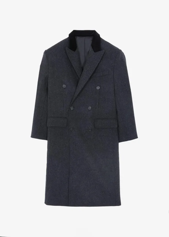 The Frankie Shop Dolly Contrast Collar Coat 8211 Dark Grey Melange Shop Outerwear