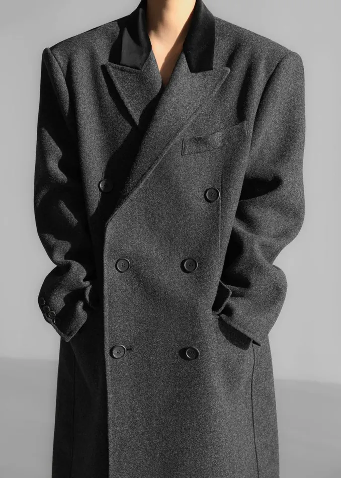 The Frankie Shop Dolly Contrast Collar Coat 8211 Dark Grey Melange Shop Outerwear