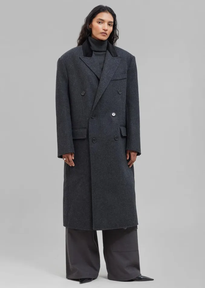 The Frankie Shop Dolly Contrast Collar Coat 8211 Dark Grey Melange Shop Outerwear