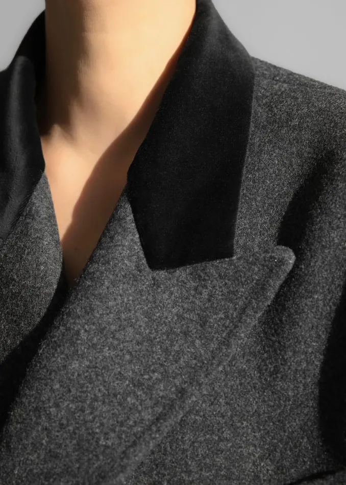 The Frankie Shop Dolly Contrast Collar Coat 8211 Dark Grey Melange Shop Outerwear