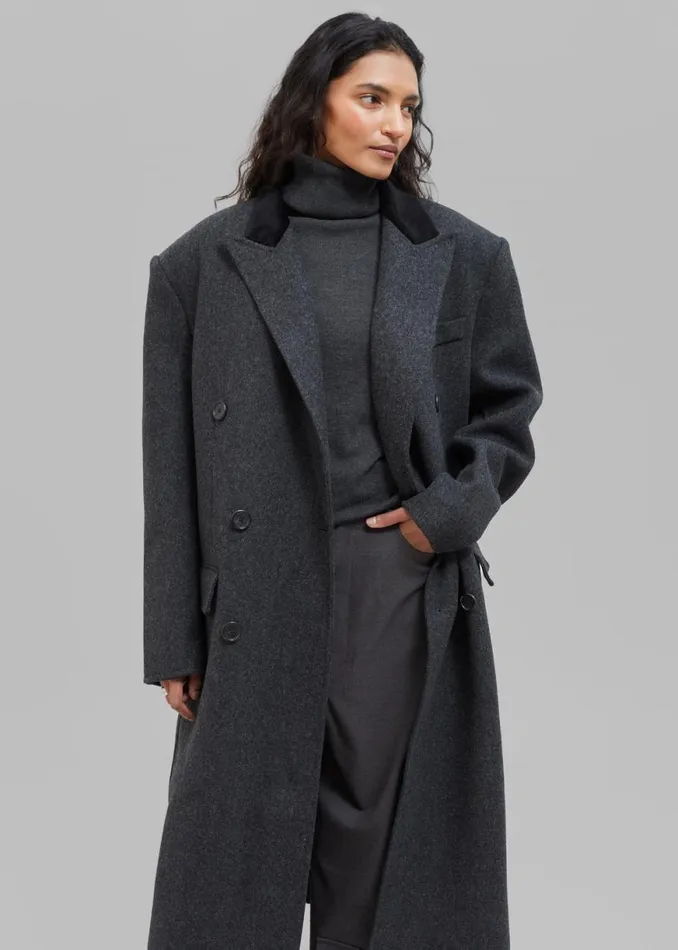 The Frankie Shop Dolly Contrast Collar Coat 8211 Dark Grey Melange Shop Outerwear