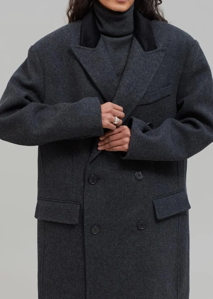 The Frankie Shop Dolly Contrast Collar Coat 8211 Dark Grey Melange Shop Outerwear