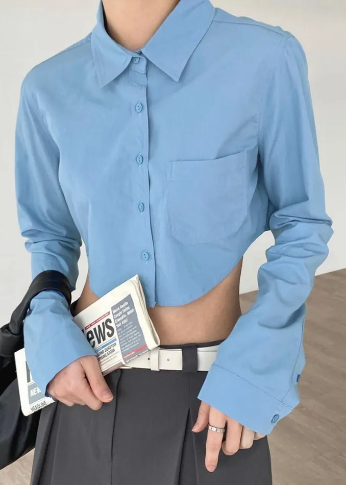 The Frankie Shop Eiko Cropped Shirt 8211 Blue Shop Tops
