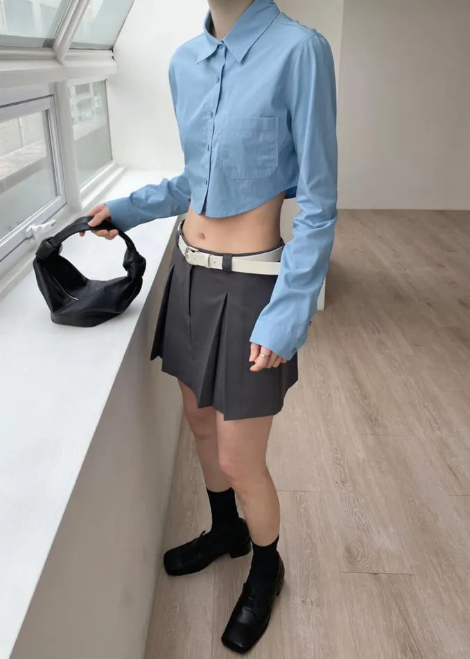 The Frankie Shop Eiko Cropped Shirt 8211 Blue Shop Tops