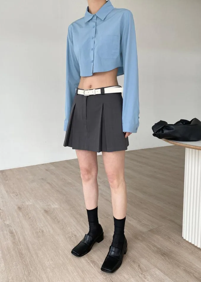 The Frankie Shop Eiko Cropped Shirt 8211 Blue Shop Tops