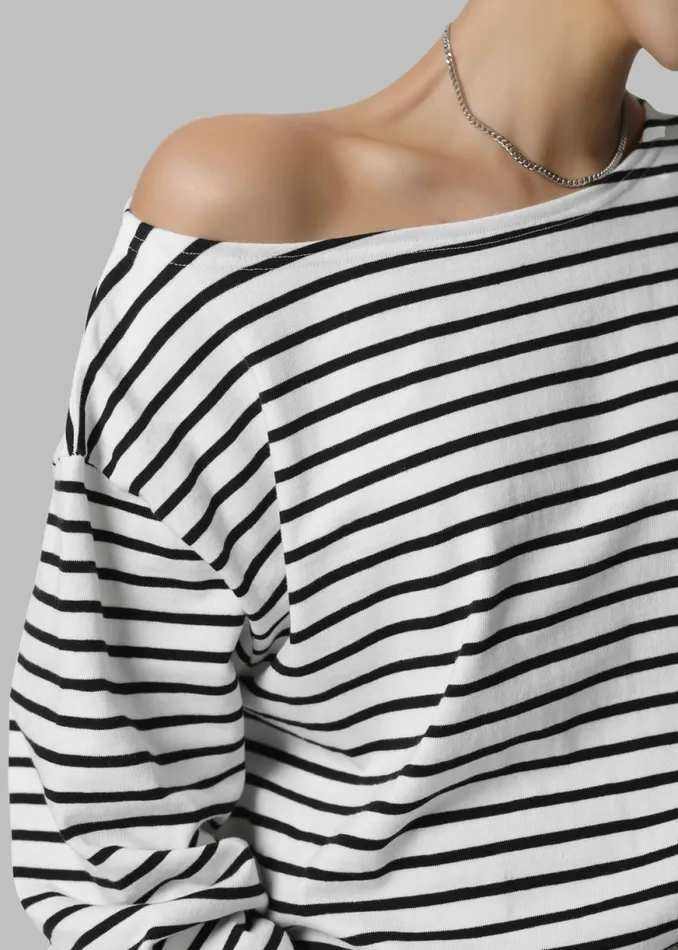 The Frankie Shop Elin Boatneck Top 8211 Black Stripe Shop Tops