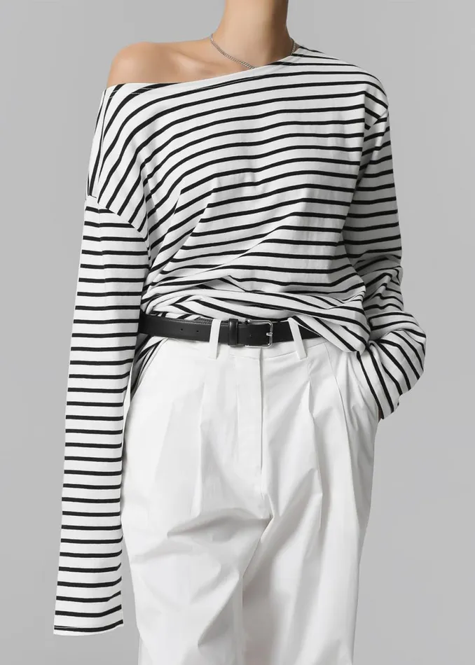 The Frankie Shop Elin Boatneck Top 8211 Black Stripe Shop Tops