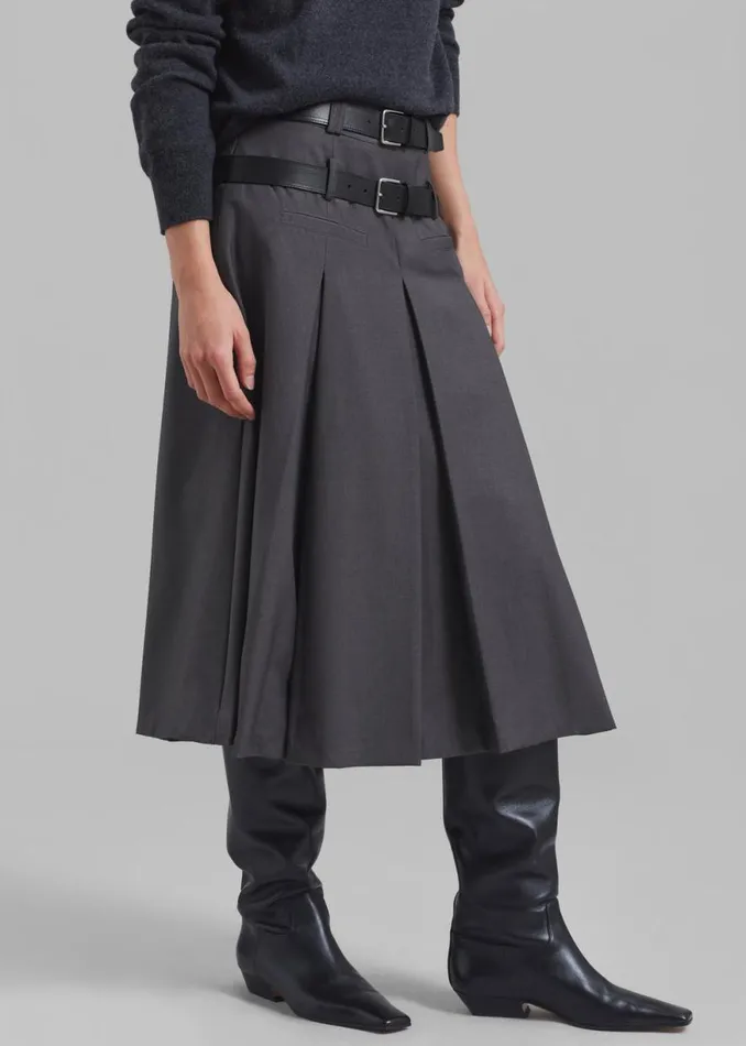 The Frankie Shop Gisele Pleated Midi Skirt 8211 Grey Shop Clothing