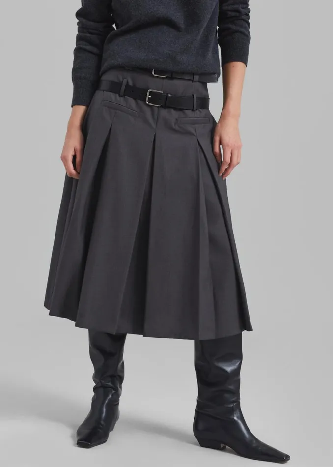 The Frankie Shop Gisele Pleated Midi Skirt 8211 Grey Shop Clothing