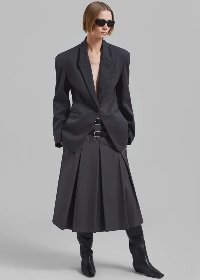 The Frankie Shop Gisele Pleated Midi Skirt 8211 Grey Shop Clothing