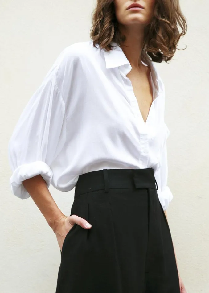 The Frankie Shop Hanna Silky Oversized Blouse 8211 White Shop Tops