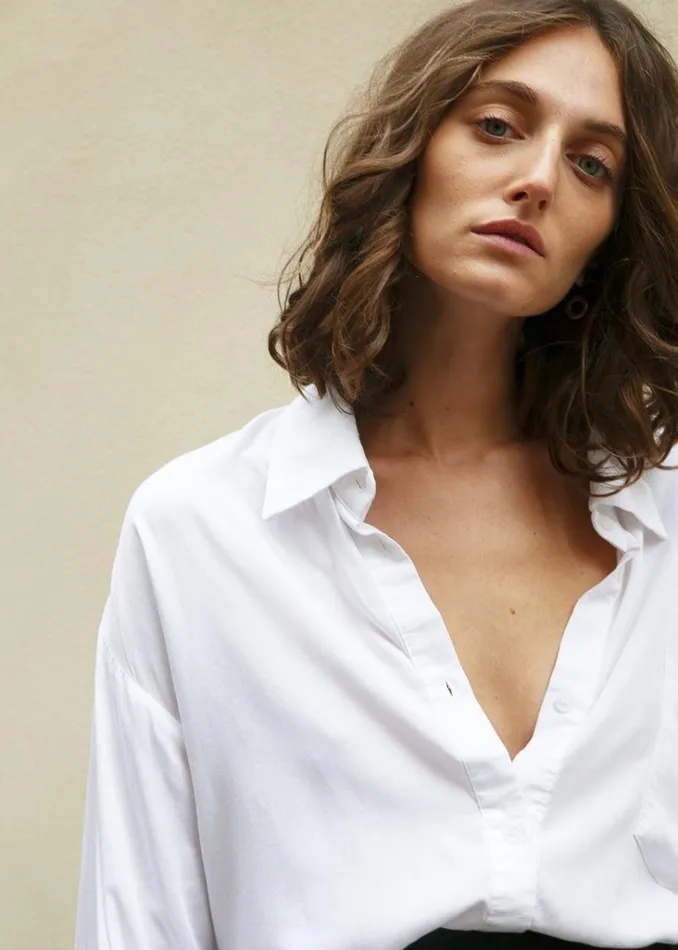 The Frankie Shop Hanna Silky Oversized Blouse 8211 White Shop Tops