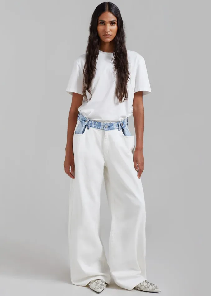 The Frankie Shop Hayla Contrast Denim Pants 8211 Off WhiteBlue Shop Clothing