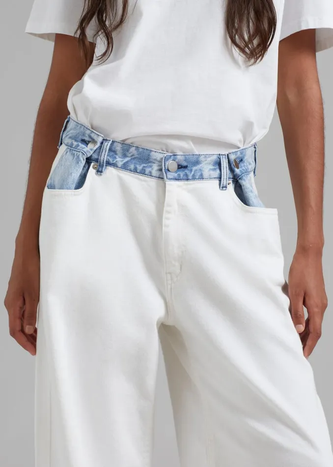 The Frankie Shop Hayla Contrast Denim Pants 8211 Off WhiteBlue Shop Clothing