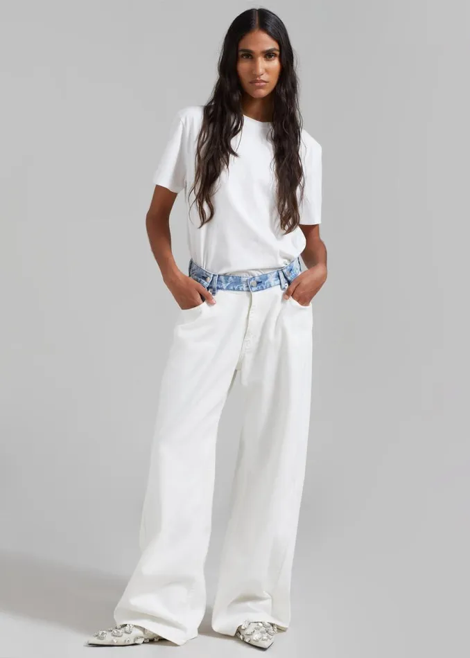 The Frankie Shop Hayla Contrast Denim Pants 8211 Off WhiteBlue Shop Clothing