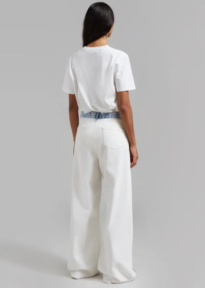 The Frankie Shop Hayla Contrast Denim Pants 8211 Off WhiteBlue Shop Clothing