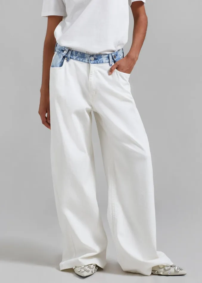 The Frankie Shop Hayla Contrast Denim Pants 8211 Off WhiteBlue Shop Clothing