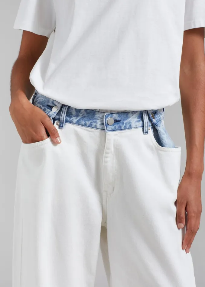 The Frankie Shop Hayla Contrast Denim Pants 8211 Off WhiteBlue Shop Clothing