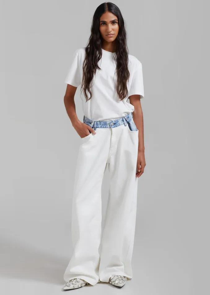 The Frankie Shop Hayla Contrast Denim Pants 8211 Off WhiteBlue Shop Clothing