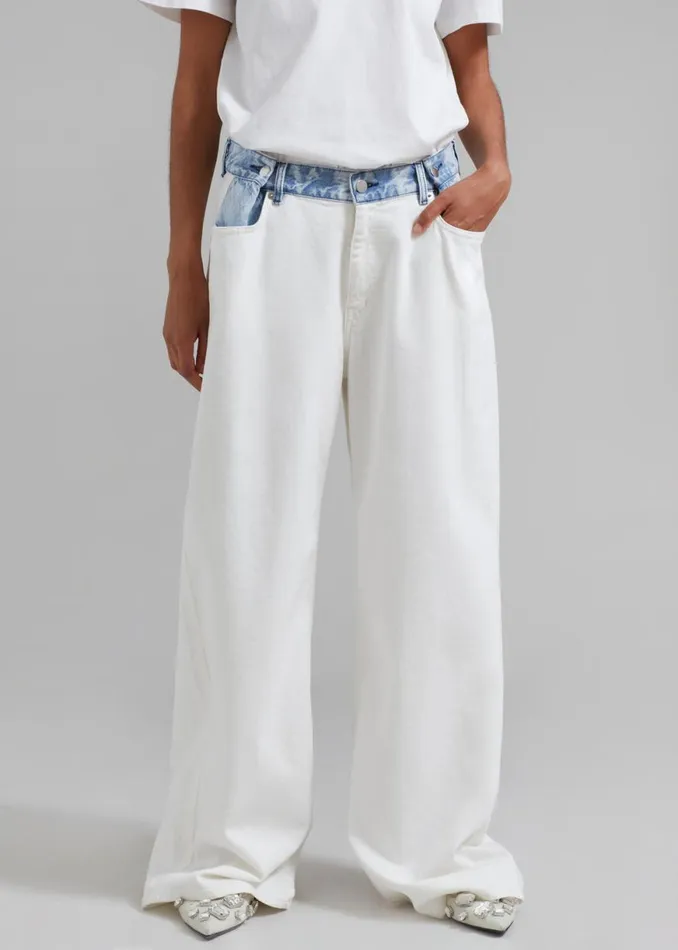 The Frankie Shop Hayla Contrast Denim Pants 8211 Off WhiteBlue Shop Clothing