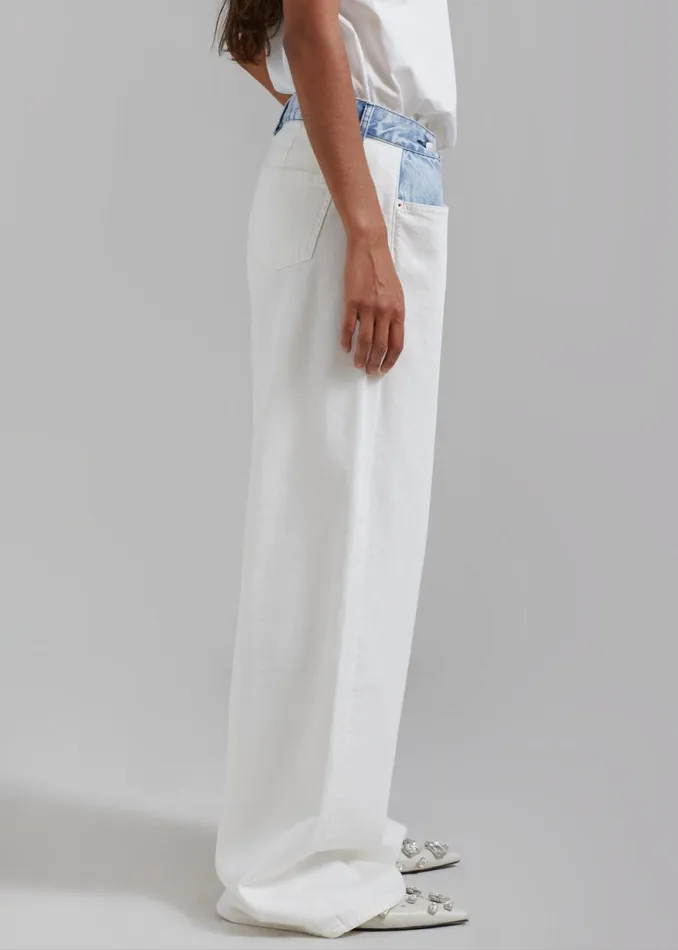 The Frankie Shop Hayla Contrast Denim Pants 8211 Off WhiteBlue Shop Clothing