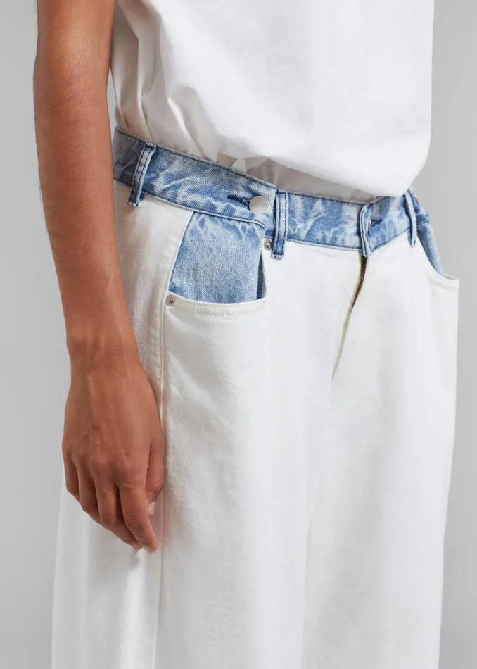 The Frankie Shop Hayla Contrast Denim Pants 8211 Off WhiteBlue Shop Clothing